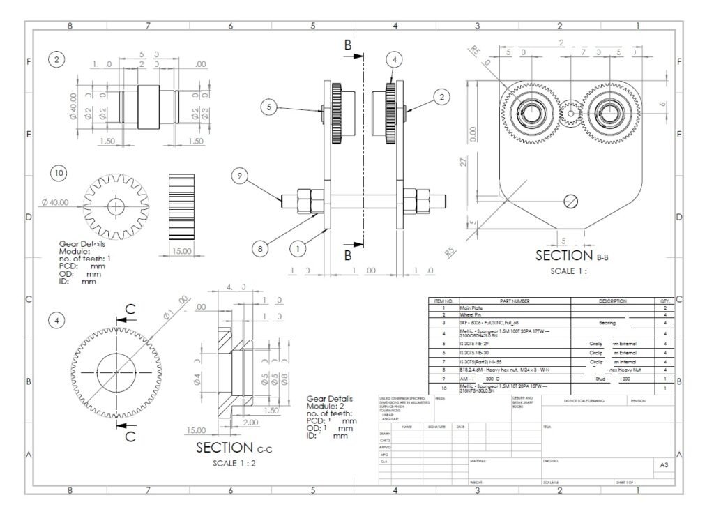Chain Hoist Trolley 2d engineering drawing with BOM