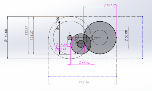 Multi stage gear assembly 2d schematic drawing