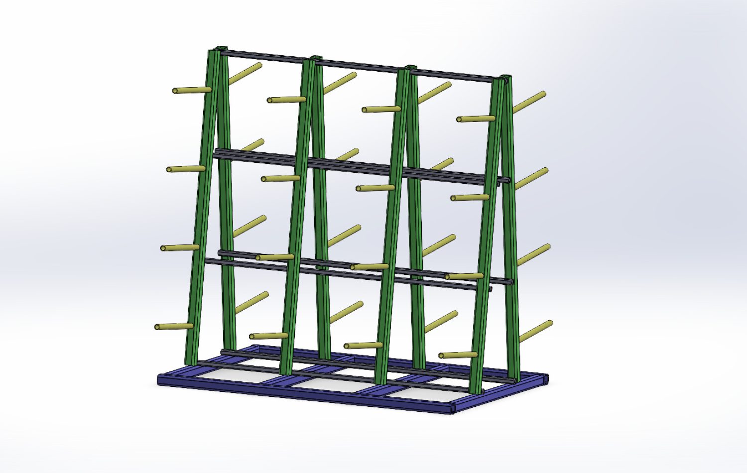 Machined Component Storage Rack Design Industrial storage rack mechanical design for organizing machined components in manufacturing