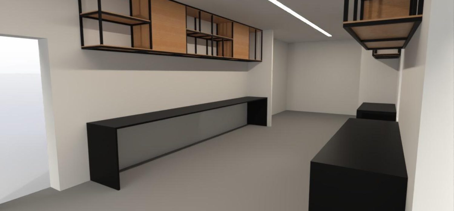 Fabricated Cabinet System CAD Development Rendered image of cabinet created for fabrication